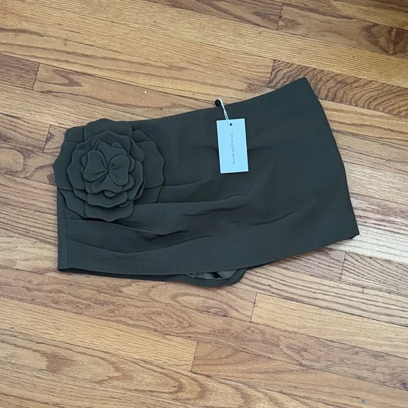 Revolve Zora Olive Green Skort with Floral Accent - Picture 3 of 6